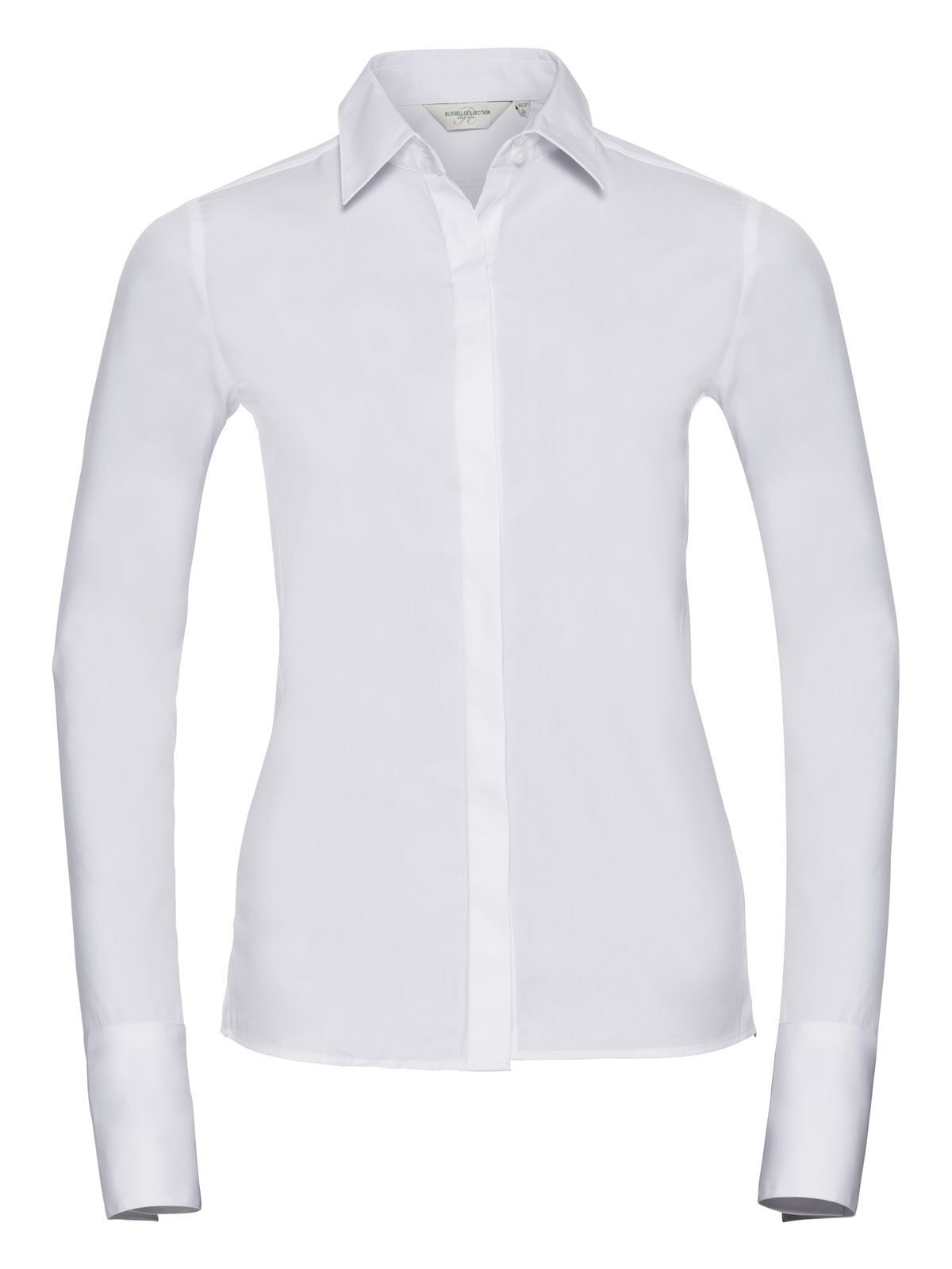 Ladies' Long Sleeve Ultimate Stretch Damen Hemd / Bluse – Russell – Farbe Weiß – individuell veredelbar