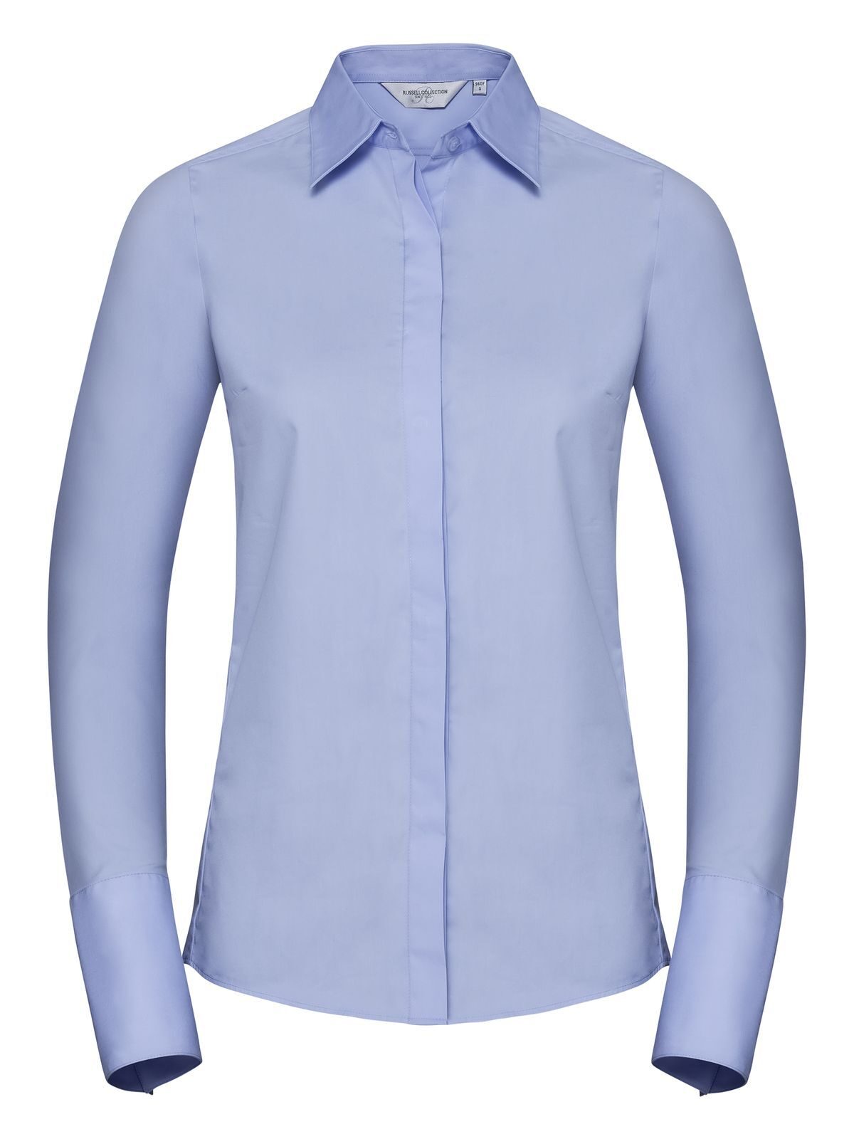 Ladies' Long Sleeve Ultimate Stretch Damen Hemd / Bluse – Russell – Farbe bright sky – individuell veredelbar