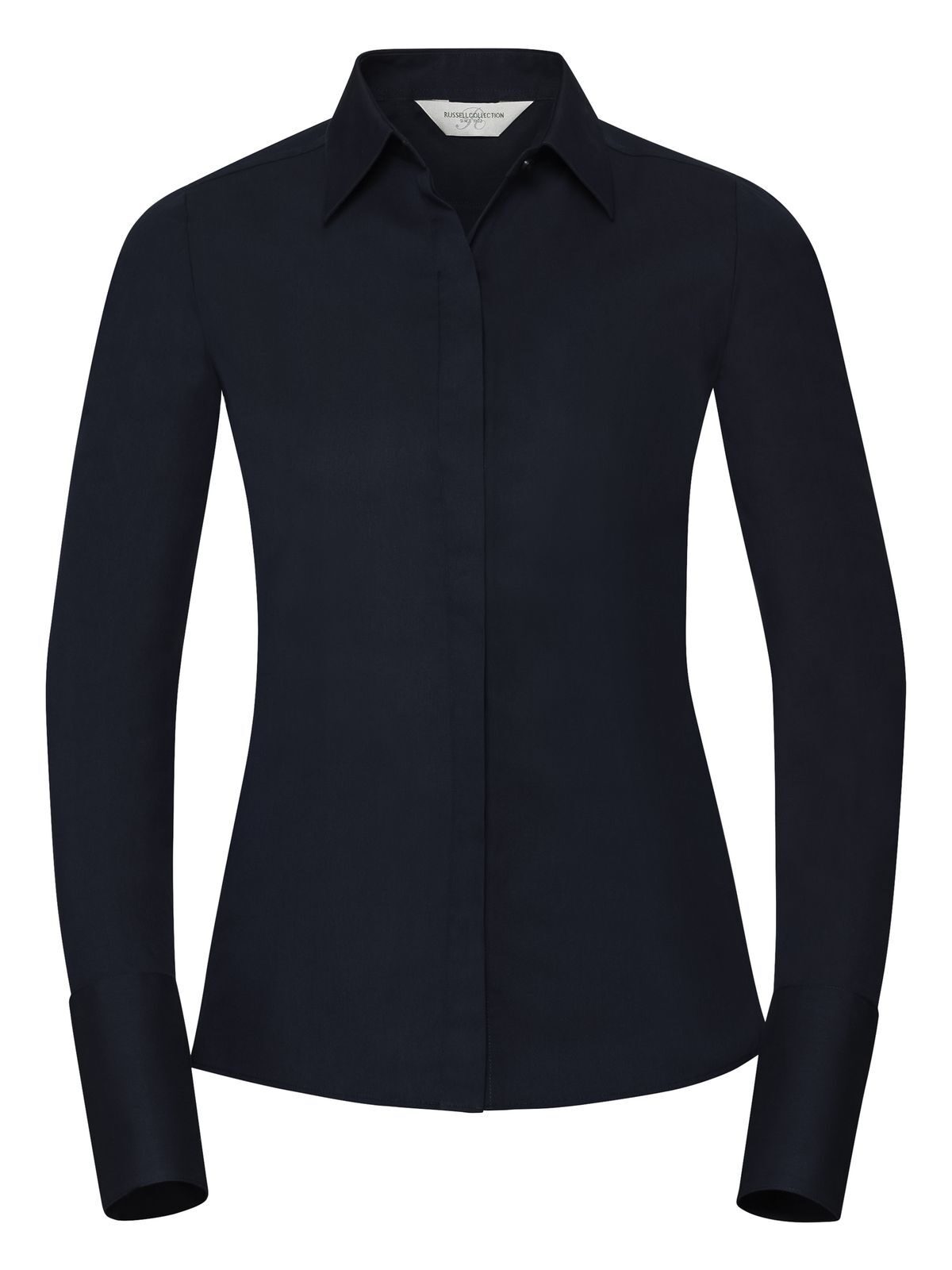 Ladies' Long Sleeve Ultimate Stretch Damen Hemd / Bluse – Russell – Farbe bright navy – individuell veredelbar