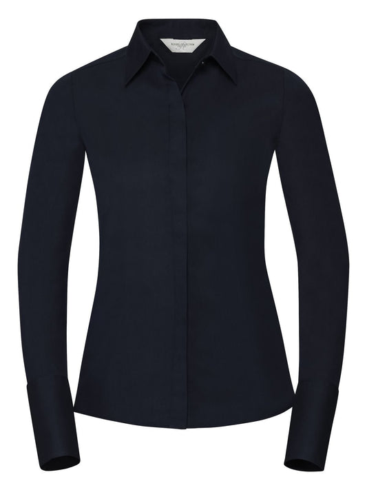 Ladies' Long Sleeve Ultimate Stretch Damen Hemd / Bluse – Russell – Farbe bright navy – individuell veredelbar