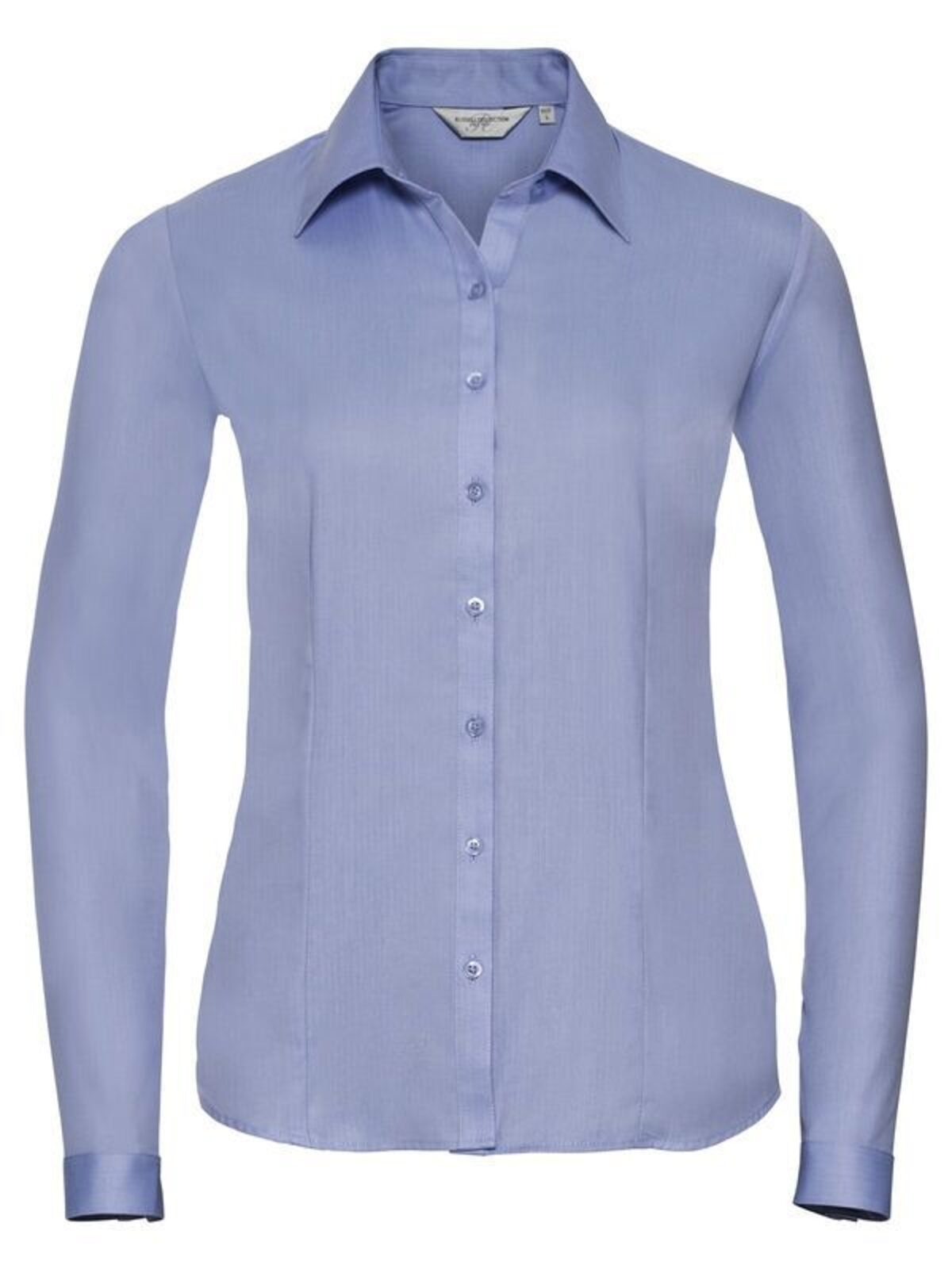 Ladies' Long Sleeve Tailored Herringbone Shirt Damen Hemd / Bluse – Russell – Farbe Hellblau – individuell veredelbar