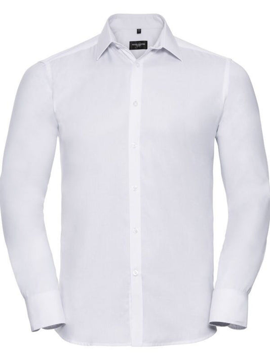 Long Sleeve Tailored Herringbone Shirt Herren Hemd / Bluse – Russell – Farbe Weiß – individuell veredelbar