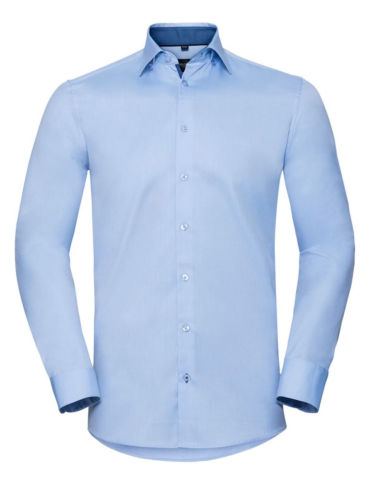 Long Sleeve Tailored Contrast Herringbone Shirt Herren Hemd / Bluse – Russell – Farbe light blue/mid blue/bright nav – individuell veredelbar