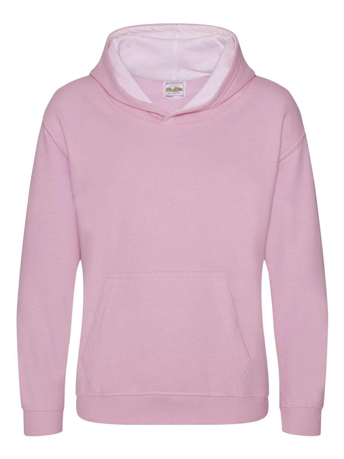 Varsity Hoodie Kinder Sweatshirt / Hoodie – Just Hoods by AWDis – Farbe baby pink/arctic white – individuell veredelbar