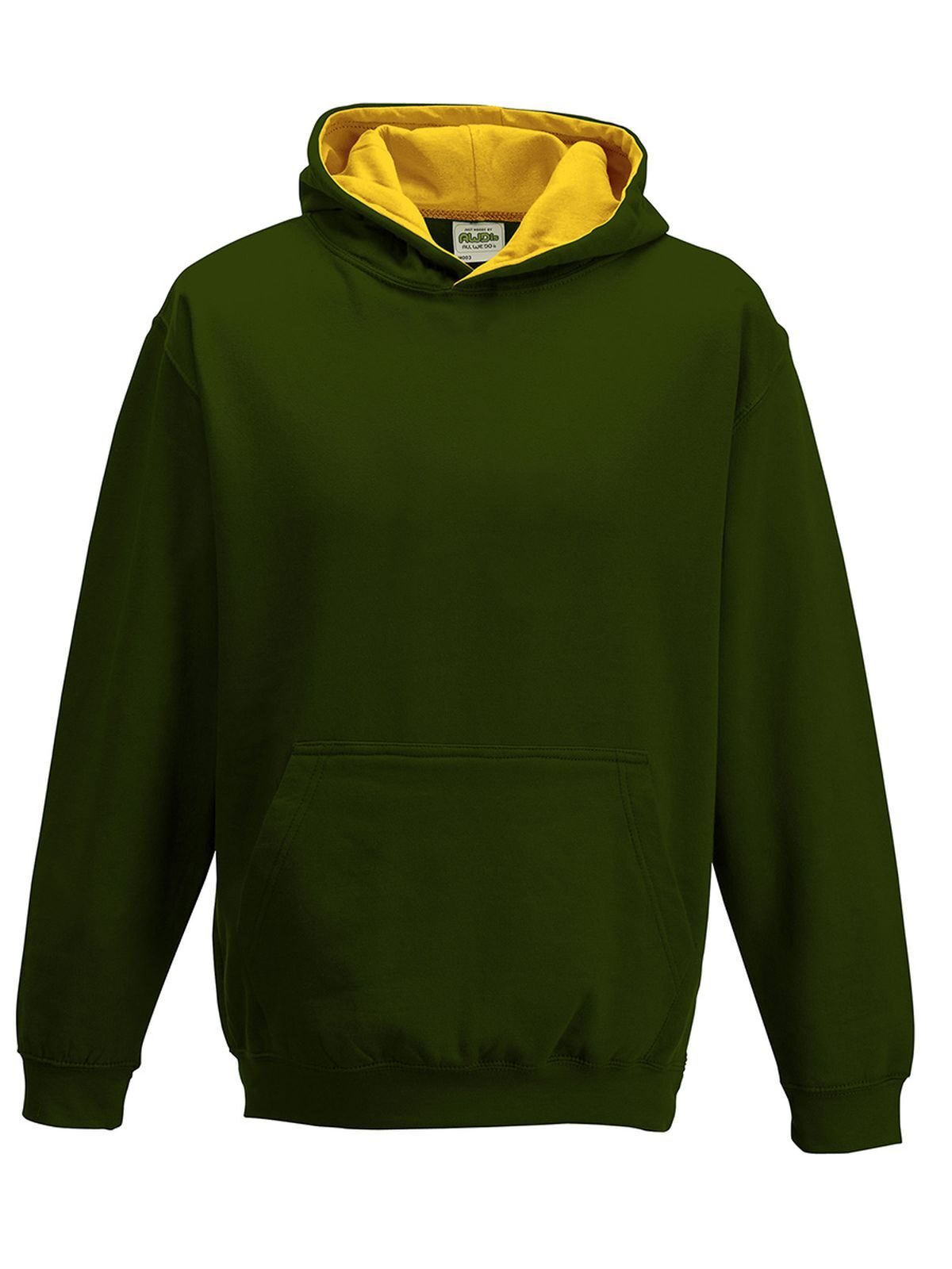 Varsity Hoodie Kinder Sweatshirt / Hoodie – Just Hoods by AWDis – Farbe forest green/gold – individuell veredelbar