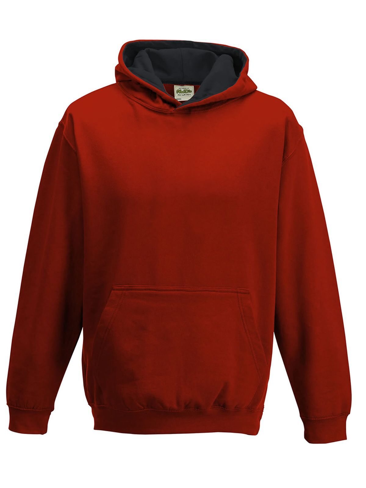 Varsity Hoodie Kinder Sweatshirt / Hoodie – Just Hoods by AWDis – Farbe fire red/jet black – individuell veredelbar