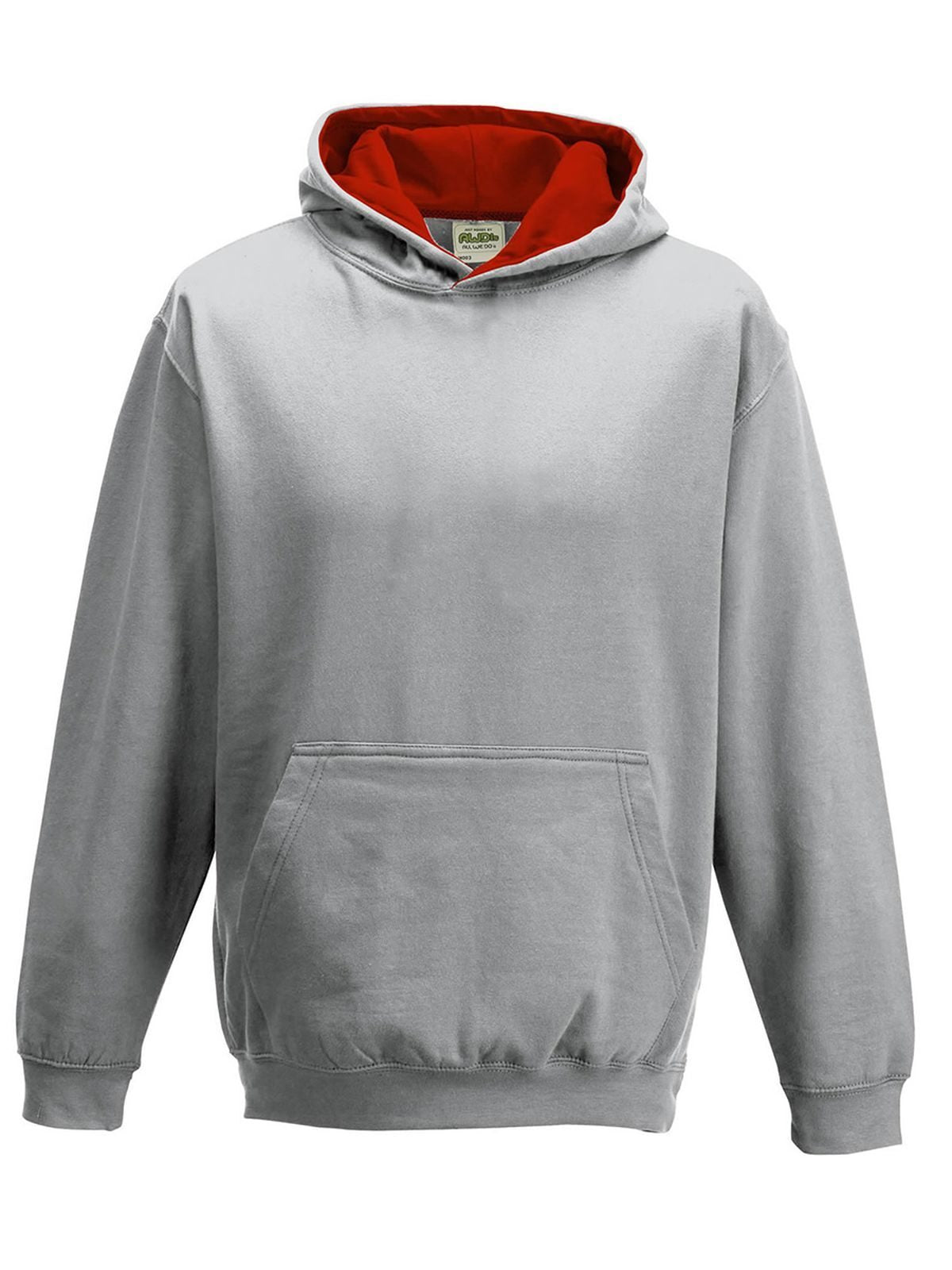 Varsity Hoodie Kinder Sweatshirt / Hoodie – Just Hoods by AWDis – Farbe heather grey/fire red – individuell veredelbar