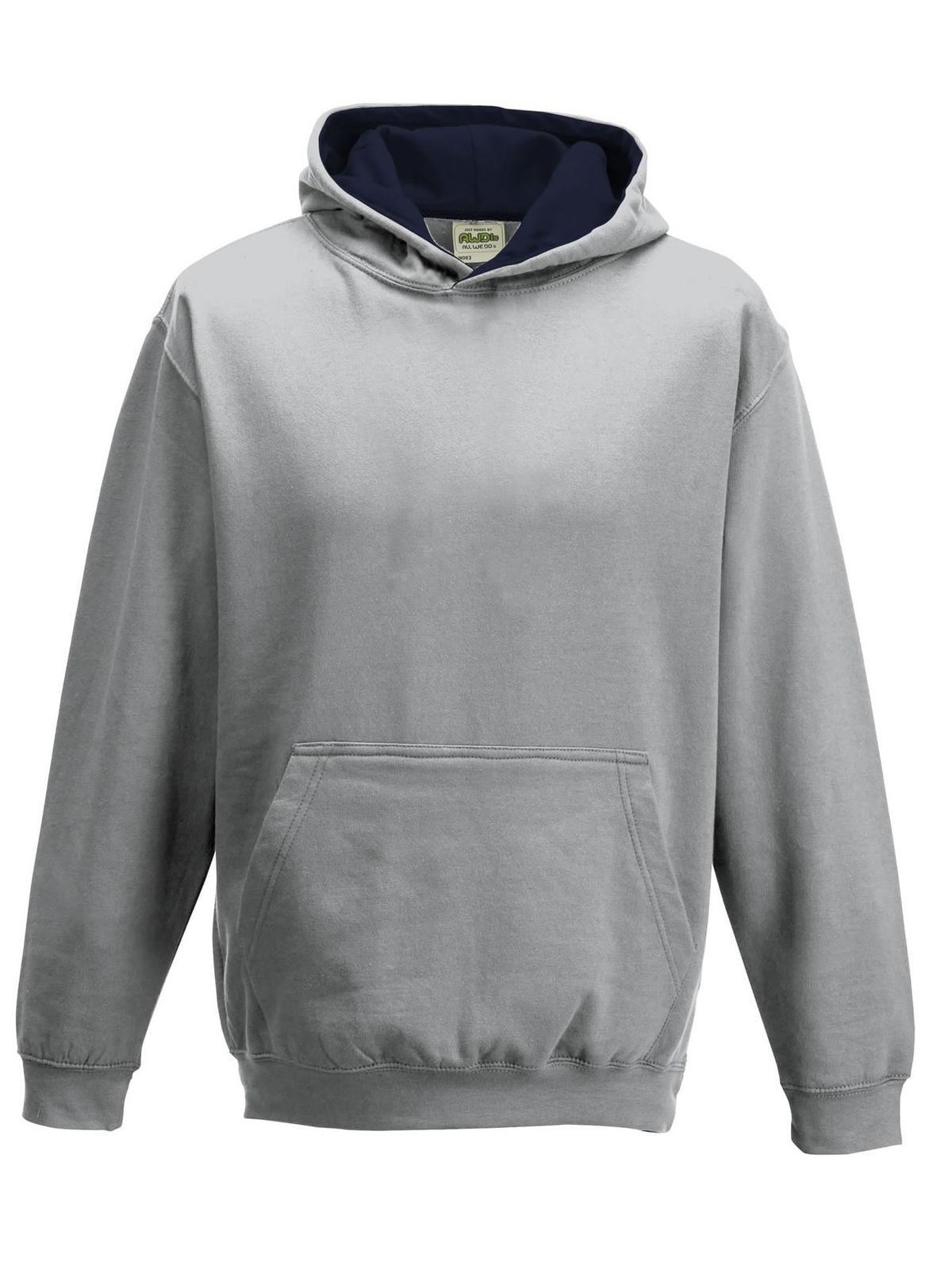 Varsity Hoodie Kinder Sweatshirt / Hoodie – Just Hoods by AWDis – Farbe heather grey/french navy – individuell veredelbar