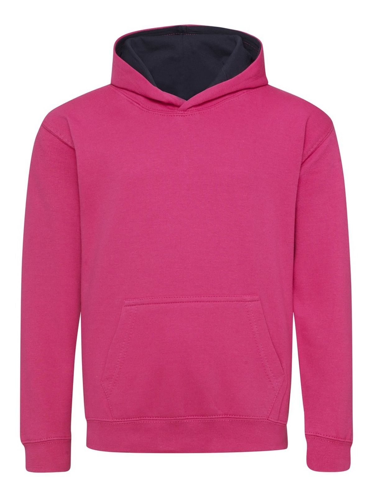 Varsity Hoodie Kinder Sweatshirt / Hoodie – Just Hoods by AWDis – Farbe hot pink/french navy – individuell veredelbar