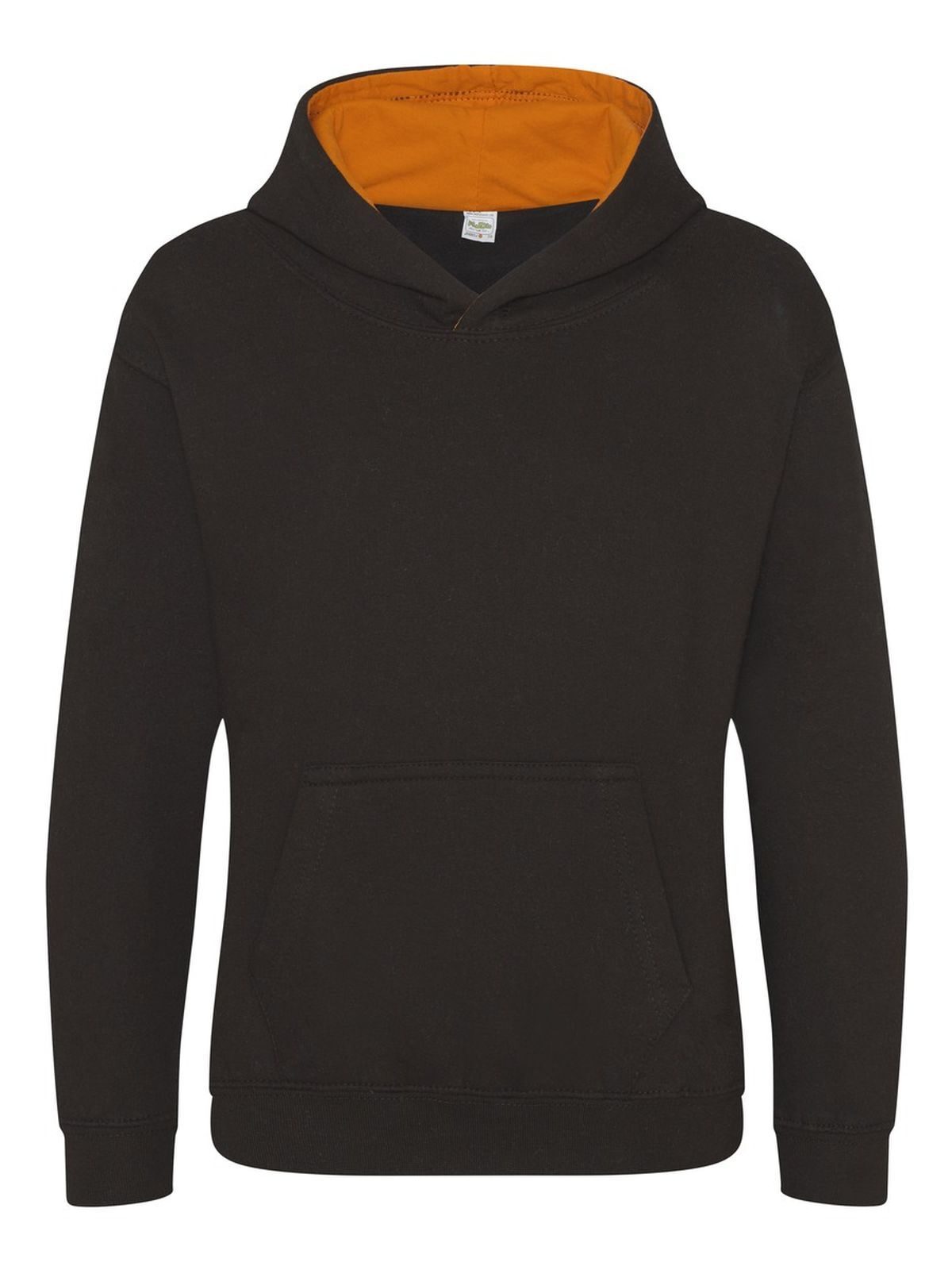 Varsity Hoodie Kinder Sweatshirt / Hoodie – Just Hoods by AWDis – Farbe jet black/orange crush – individuell veredelbar