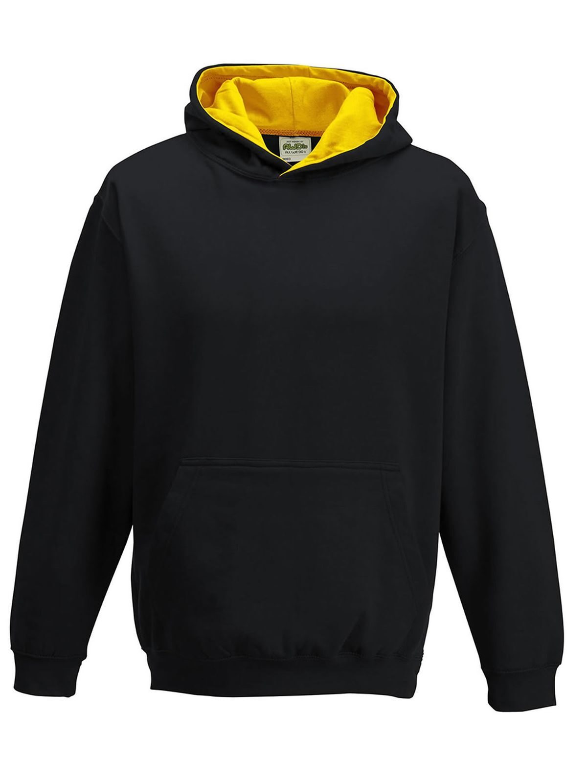 Varsity Hoodie Kinder Sweatshirt / Hoodie – Just Hoods by AWDis – Farbe jet black/gold – individuell veredelbar