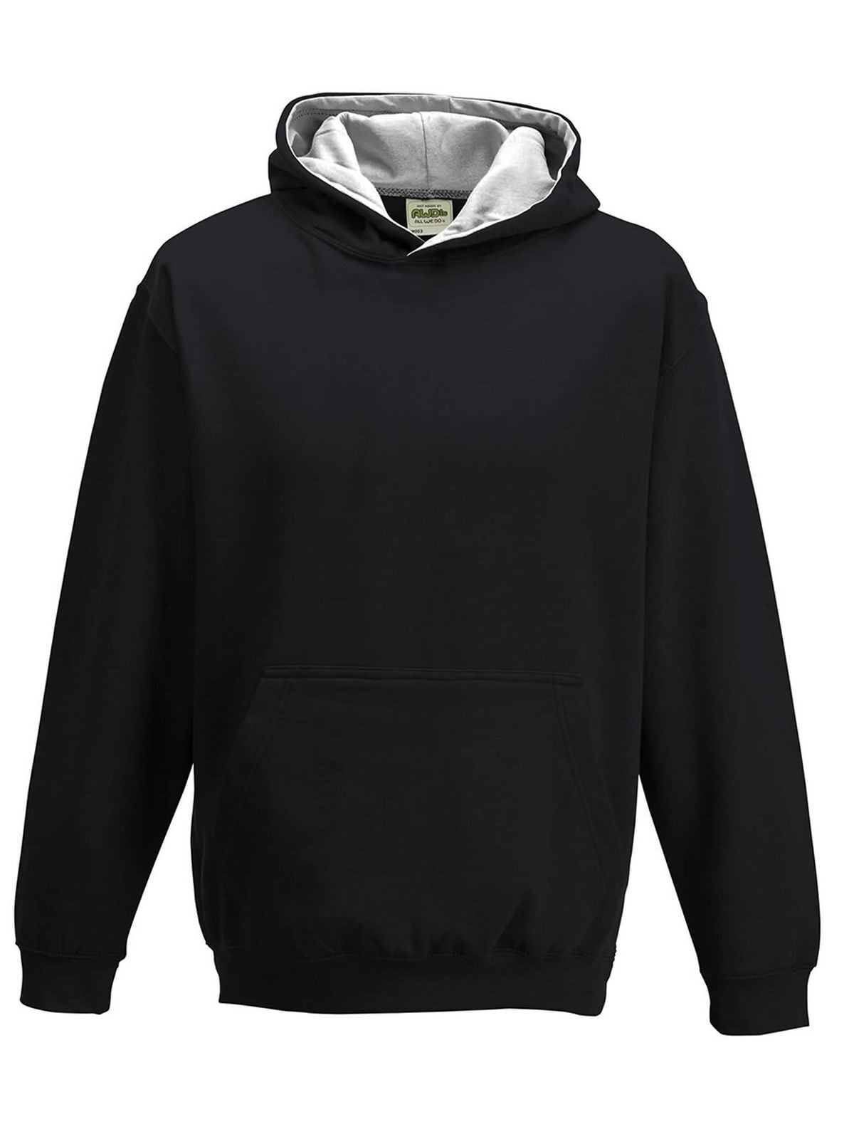 Varsity Hoodie Kinder Sweatshirt / Hoodie – Just Hoods by AWDis – Farbe jet black/heather grey – individuell veredelbar