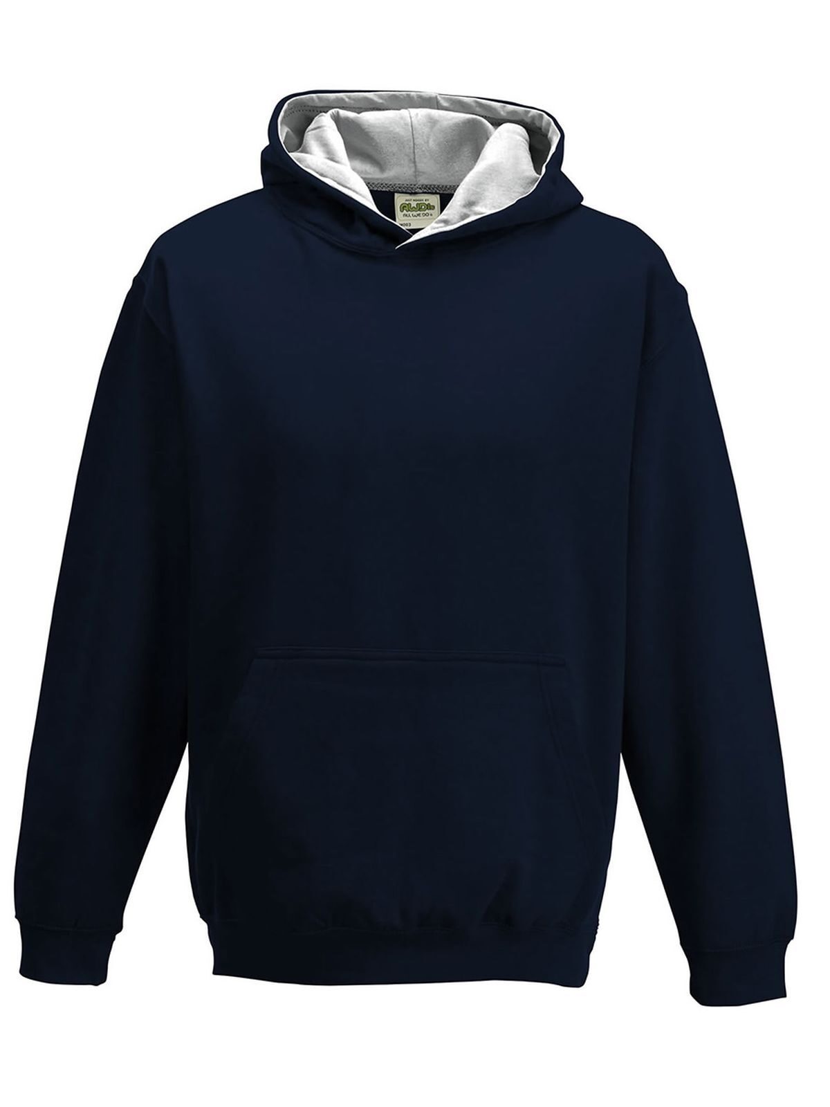 Varsity Hoodie Kinder Sweatshirt / Hoodie – Just Hoods by AWDis – Farbe new french navy/heather grey – individuell veredelbar