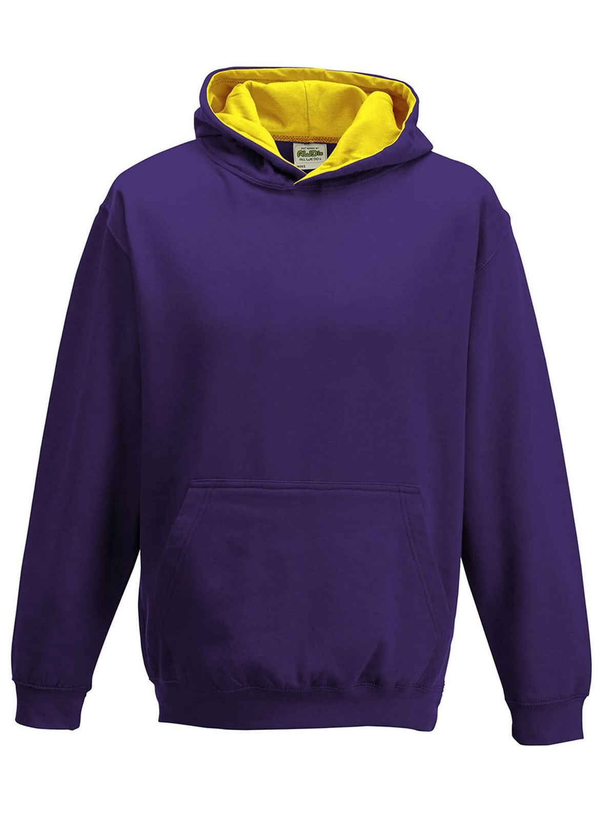 Varsity Hoodie Kinder Sweatshirt / Hoodie – Just Hoods by AWDis – Farbe purple/sun yellow – individuell veredelbar