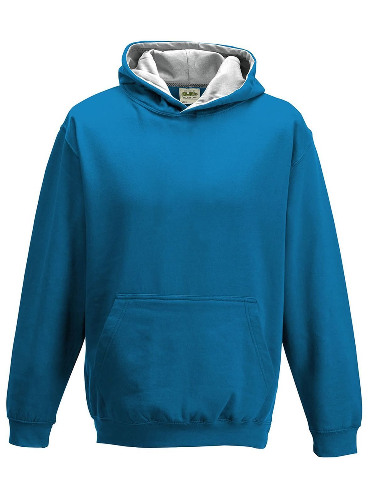 Varsity Hoodie Kinder Sweatshirt / Hoodie – Just Hoods by AWDis – Farbe sapphire blue/heather grey – individuell veredelbar