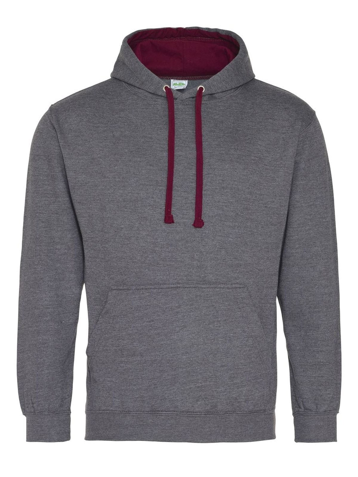 Varsity Hoodie Herren Sweatshirt / Hoodie – Just Hoods by AWDis – Farbe charcoal/burgundy – individuell veredelbar