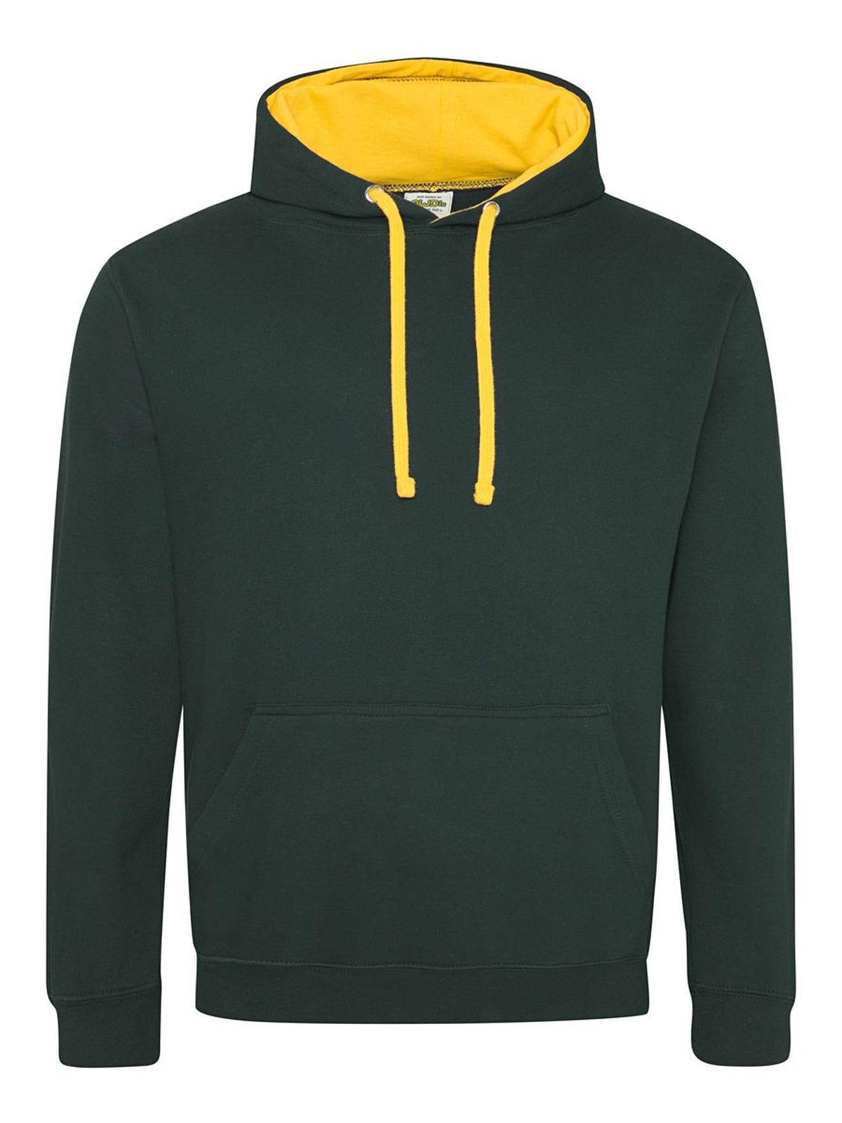 Varsity Hoodie Herren Sweatshirt / Hoodie – Just Hoods by AWDis – Farbe forest green/gold – individuell veredelbar