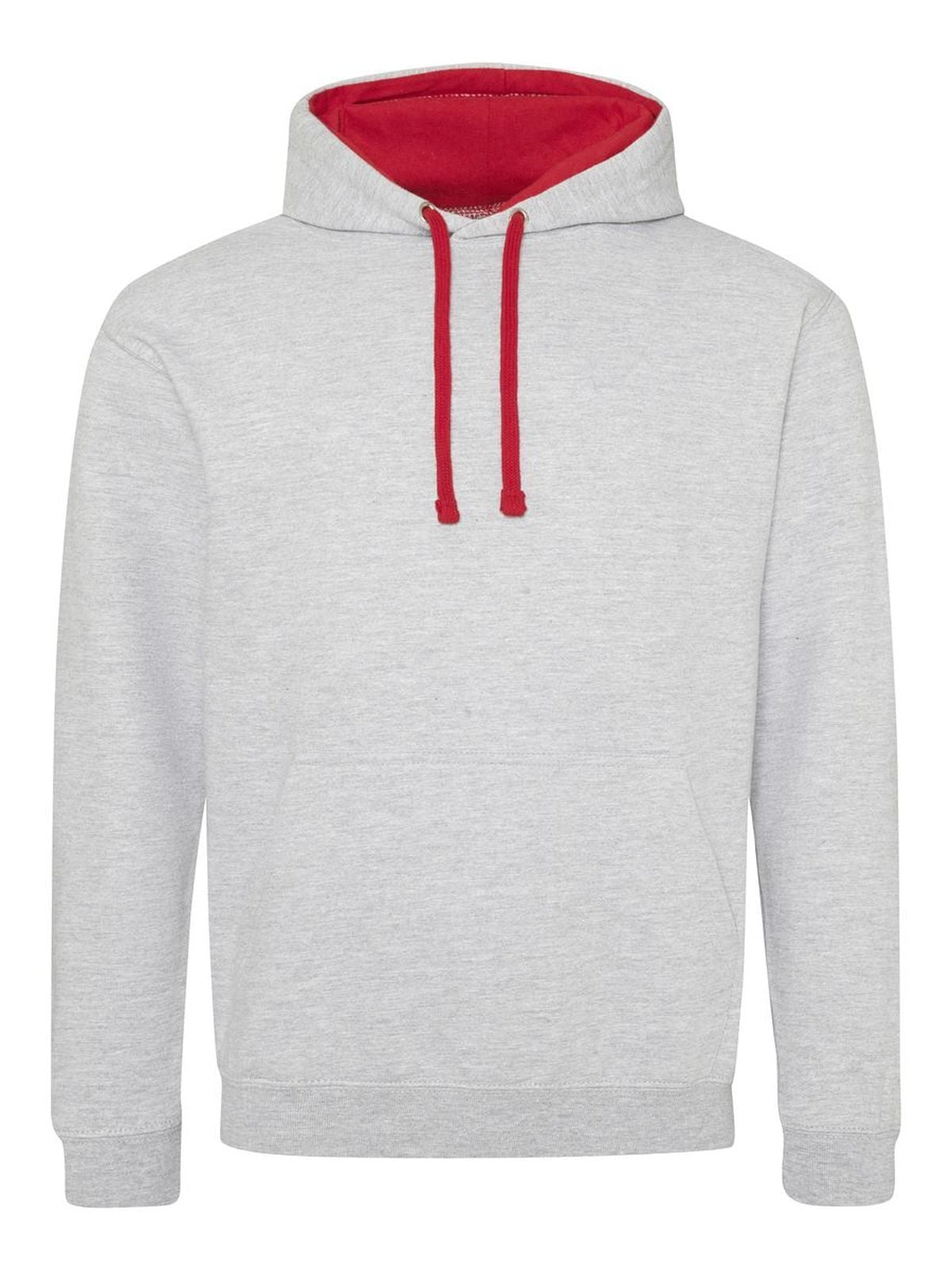 Varsity Hoodie Herren Sweatshirt / Hoodie – Just Hoods by AWDis – Farbe heather grey/fire red – individuell veredelbar