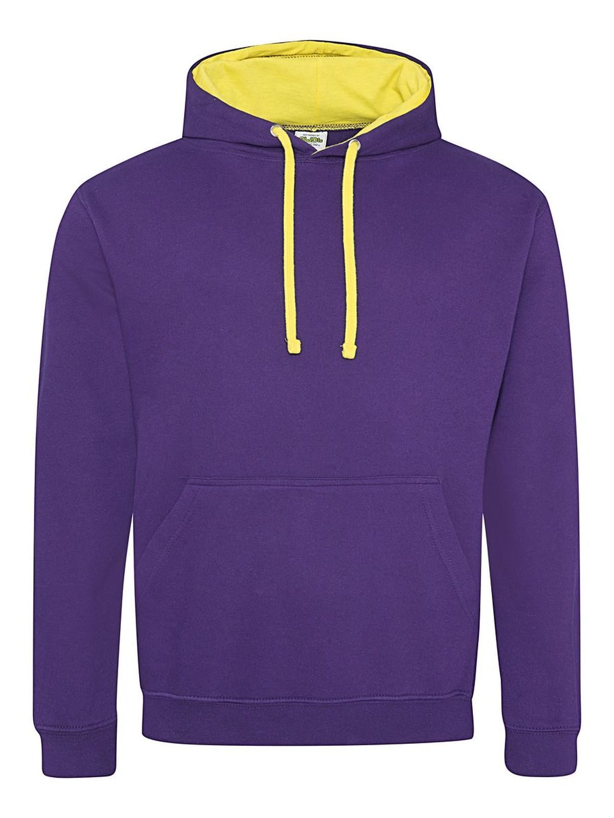 Varsity Hoodie Herren Sweatshirt / Hoodie – Just Hoods by AWDis – Farbe purple/sun yellow – individuell veredelbar