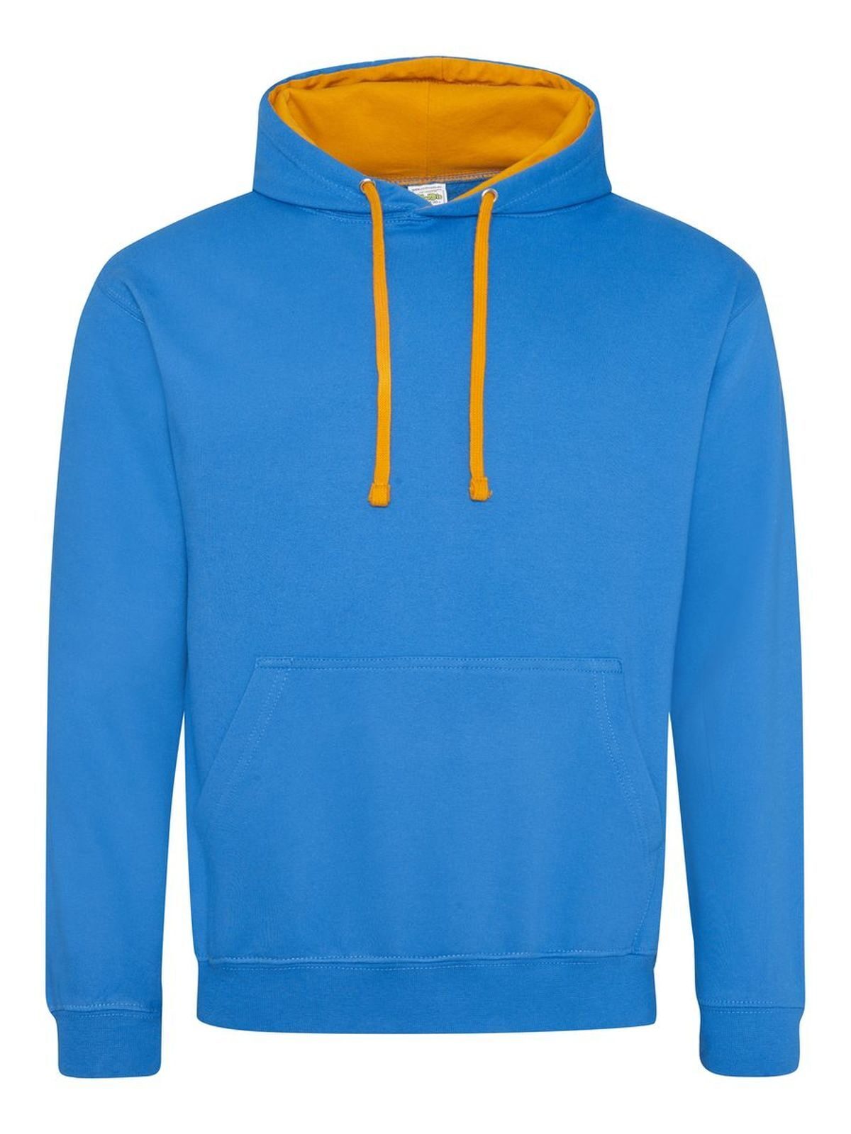 Varsity Hoodie Herren Sweatshirt / Hoodie – Just Hoods by AWDis – Farbe sapphire blue/orange crush – individuell veredelbar