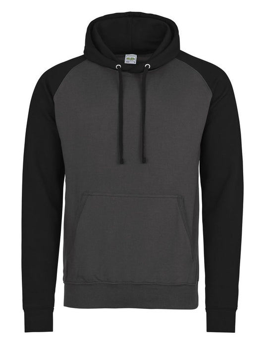 Baseball Hoodie Herren Sweatshirt / Hoodie – Just Hoods by AWDis – Farbe charcoal/jet black – individuell veredelbar