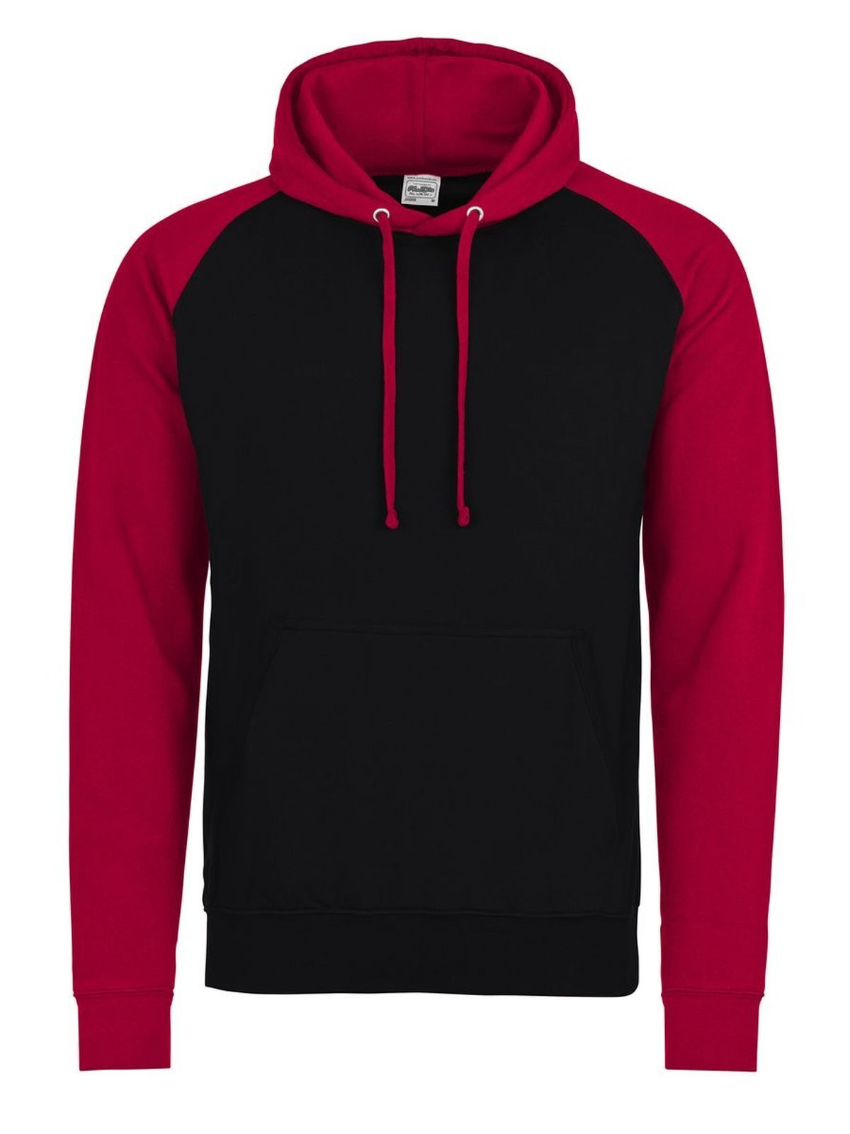 Baseball Hoodie Herren Sweatshirt / Hoodie – Just Hoods by AWDis – Farbe jet black/fire red – individuell veredelbar