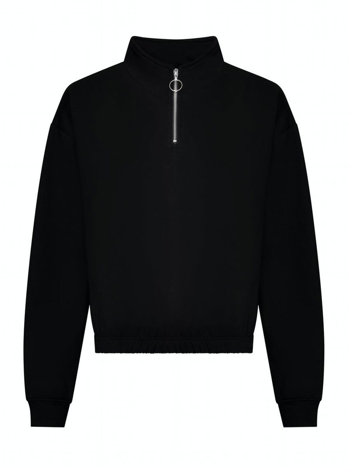 Cropped ½ Zip Sweat Damen Sweatshirt / Hoodie – Just Hoods by AWDis – Farbe deep black – individuell veredelbar