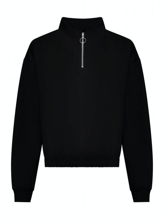 Cropped ½ Zip Sweat Damen Sweatshirt / Hoodie – Just Hoods by AWDis – Farbe deep black – individuell veredelbar