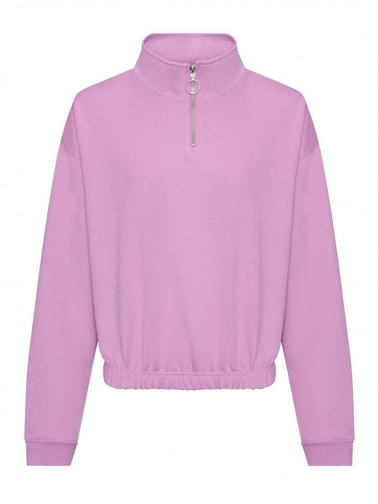Cropped ½ Zip Sweat Damen Sweatshirt / Hoodie – Just Hoods by AWDis – Farbe lavender – individuell veredelbar