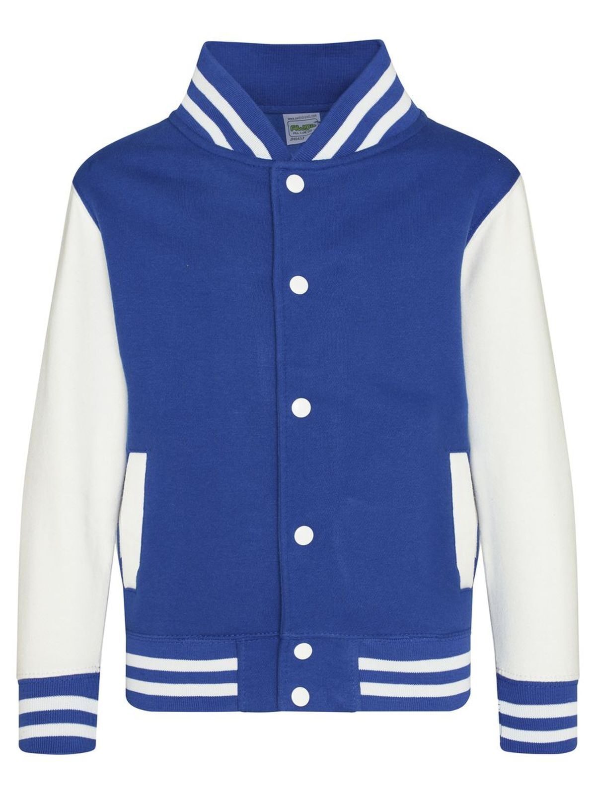 Varsity Jacket Kinder Sweatshirt / Hoodie – Just Hoods by AWDis – Farbe royal blue/white – individuell veredelbar