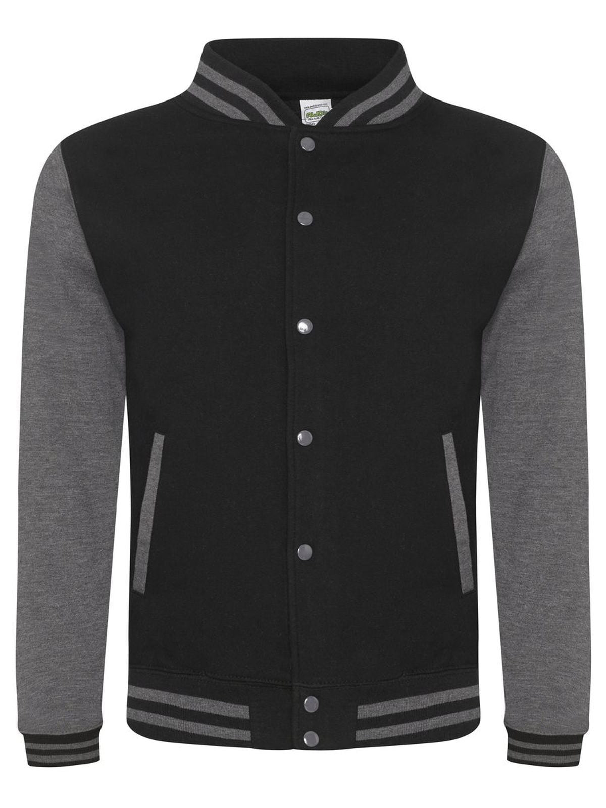 Varsity Jacket Sweatshirt / Hoodie – Just Hoods by AWDis – Farbe jet black/charcoal – individuell veredelbar