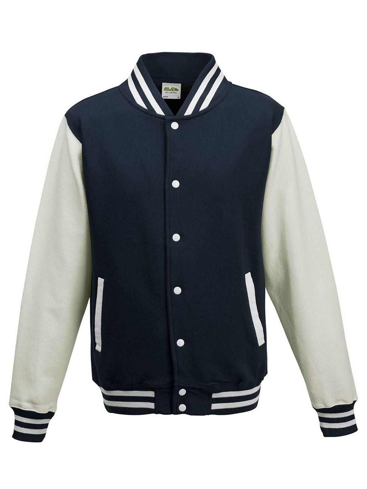 Varsity Jacket Sweatshirt / Hoodie – Just Hoods by AWDis – Farbe oxford navy/white – individuell veredelbar