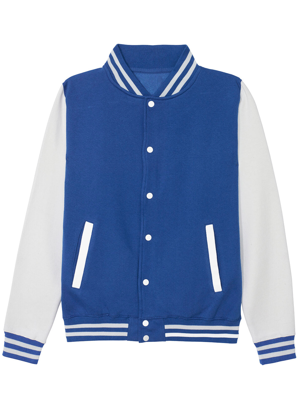 Varsity Jacket Sweatshirt / Hoodie – Just Hoods by AWDis – Farbe royal blue/white – individuell veredelbar