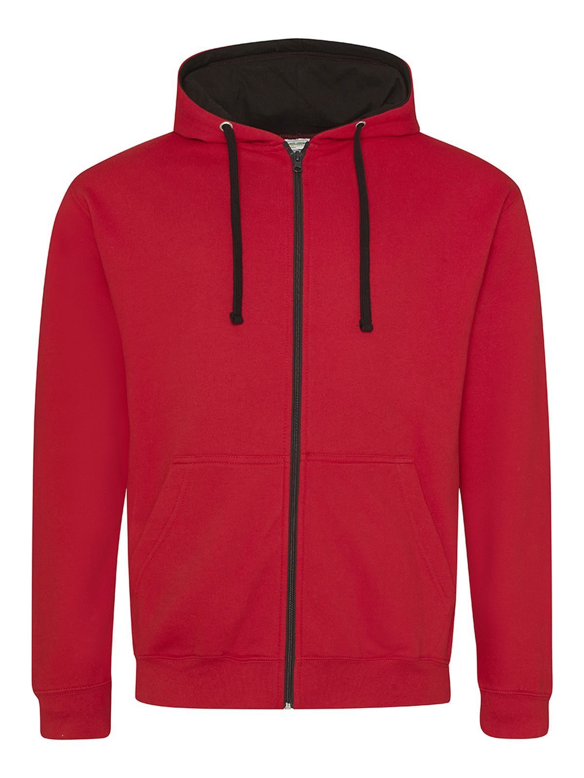 Varsity Zoodie Herren Sweatshirt / Hoodie – Just Hoods by AWDis – Farbe fire red/jet black – individuell veredelbar