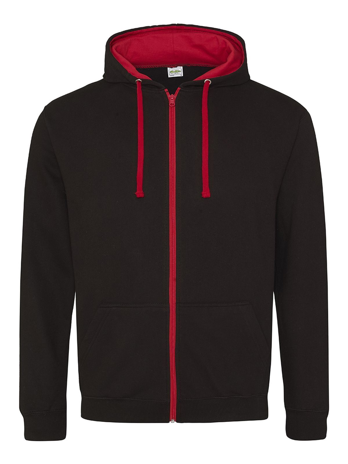 Varsity Zoodie Herren Sweatshirt / Hoodie – Just Hoods by AWDis – Farbe jet black/fire red – individuell veredelbar