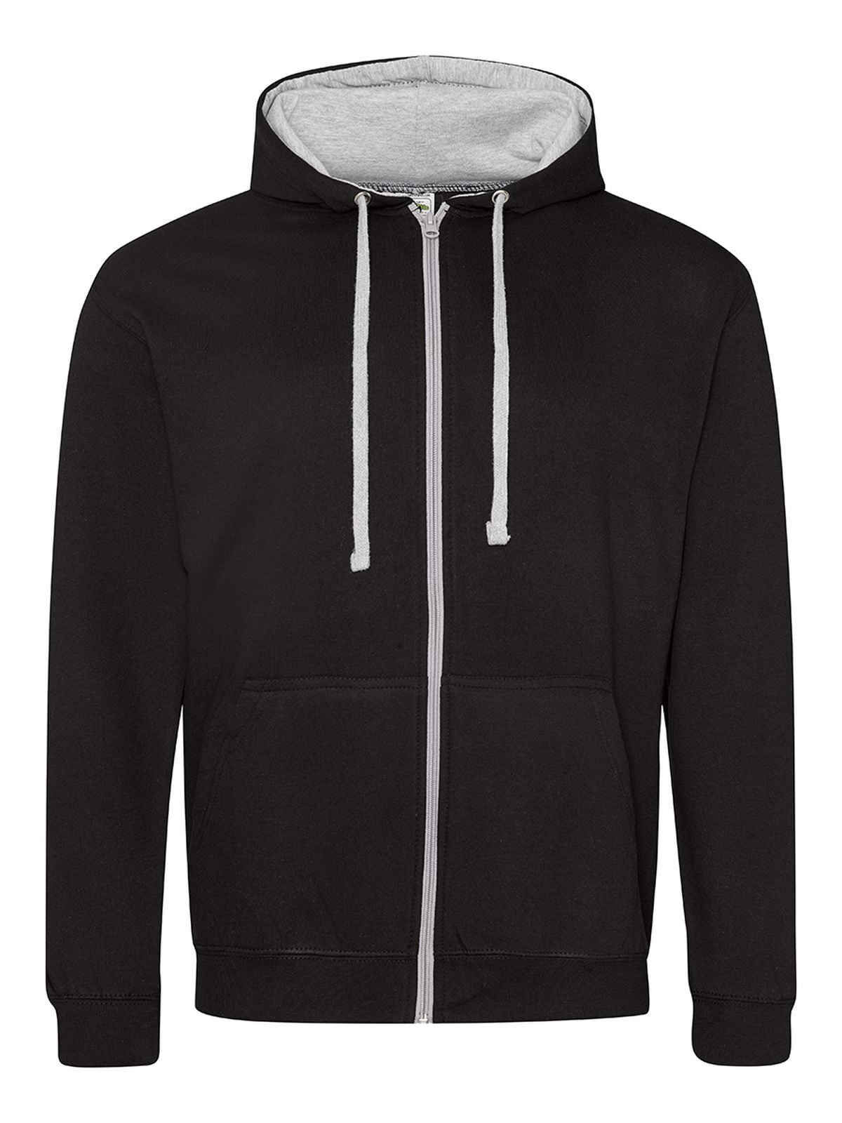 Varsity Zoodie Herren Sweatshirt / Hoodie – Just Hoods by AWDis – Farbe jet black/heather grey – individuell veredelbar
