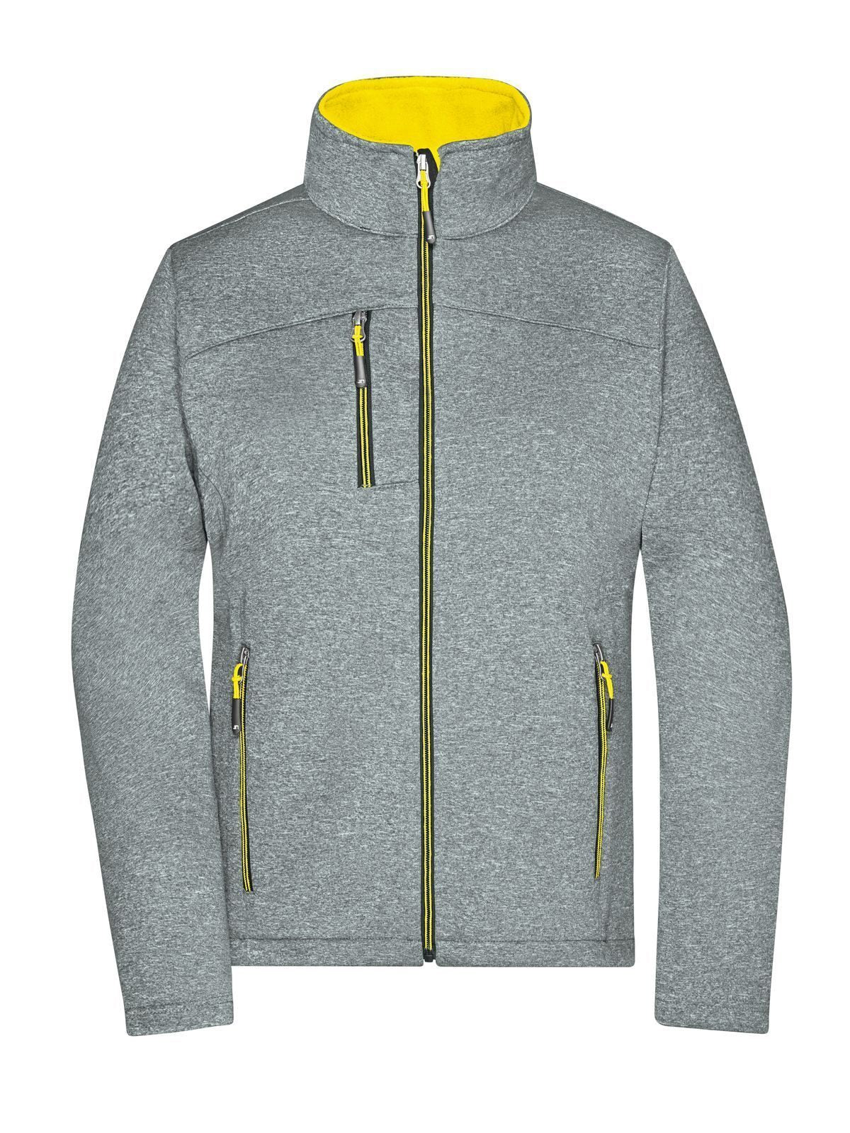 Ladies' Softshell Jacket Damen – Daiber – Farbe dark-melange/yellow – individuell veredelbar