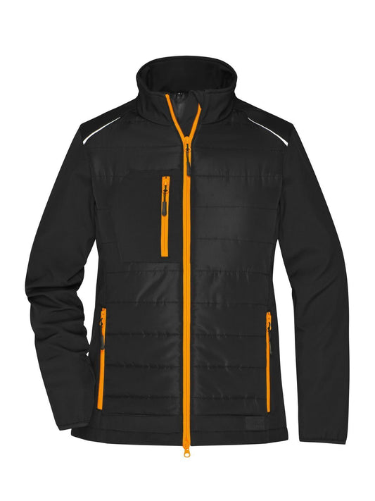 Ladies' Hybrid Jacket Damen Softshell – Daiber – Farbe black/neon-orange – individuell veredelbar