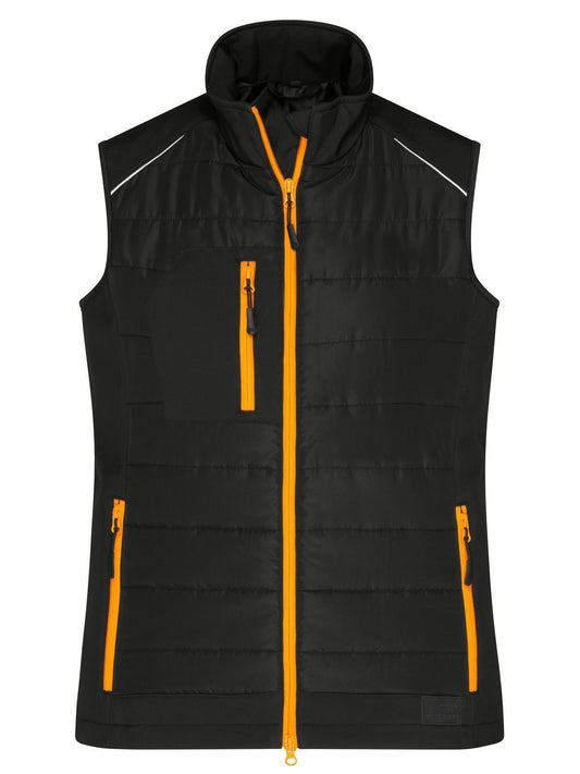 Ladies' Hybrid Vest Damen Softshell – Daiber – Farbe black/neon-orange – individuell veredelbar