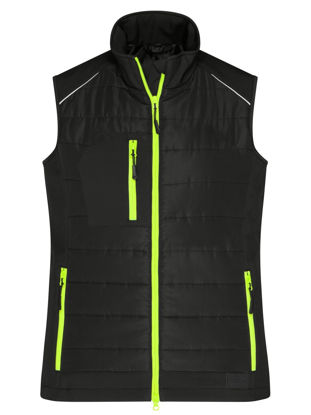 Ladies' Hybrid Vest Damen Softshell – Daiber – Farbe black/neon-yellow – individuell veredelbar