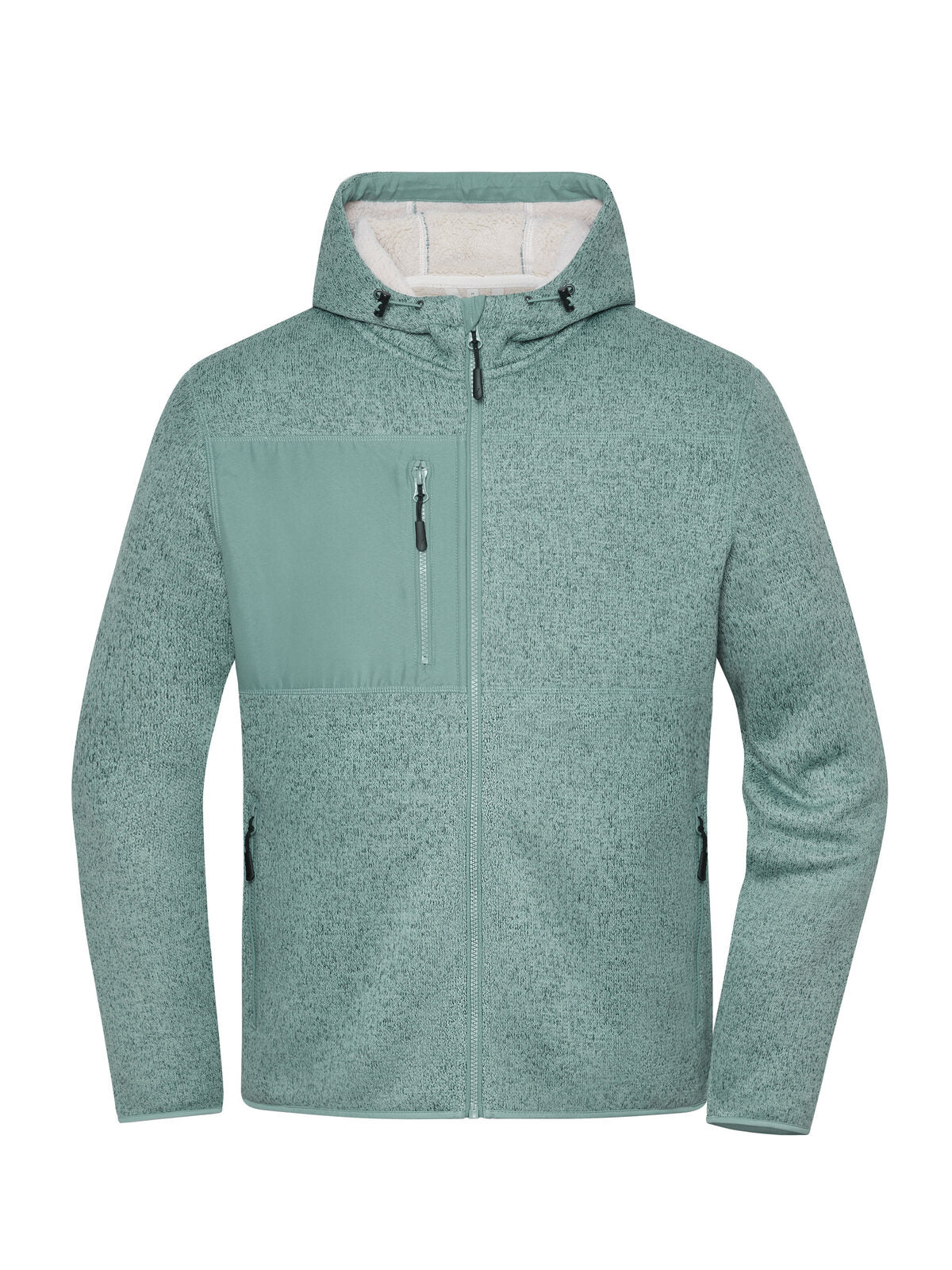 Workwear Knitted Fleece Jacket Herren – Daiber – Farbe foggy-green-melange/nature – individuell veredelbar