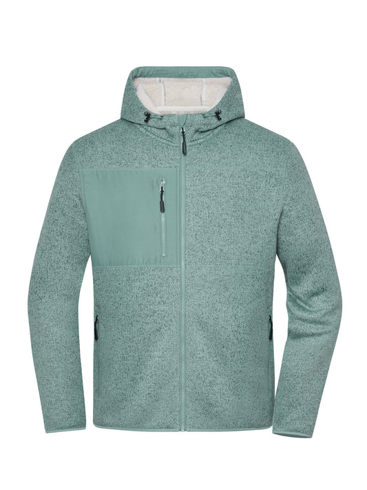 Workwear Knitted Fleece Jacket Herren – Daiber – Farbe foggy-green-melange/nature – individuell veredelbar