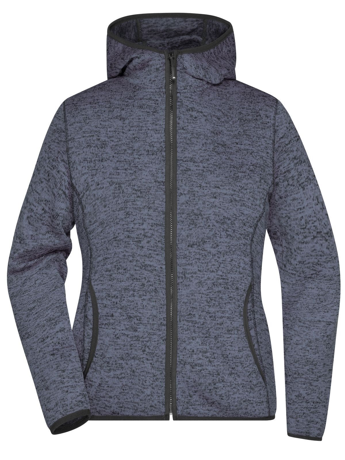 Ladies' Knitted Fleece Hoody Damen – Daiber – Farbe denim-melange/black – individuell veredelbar