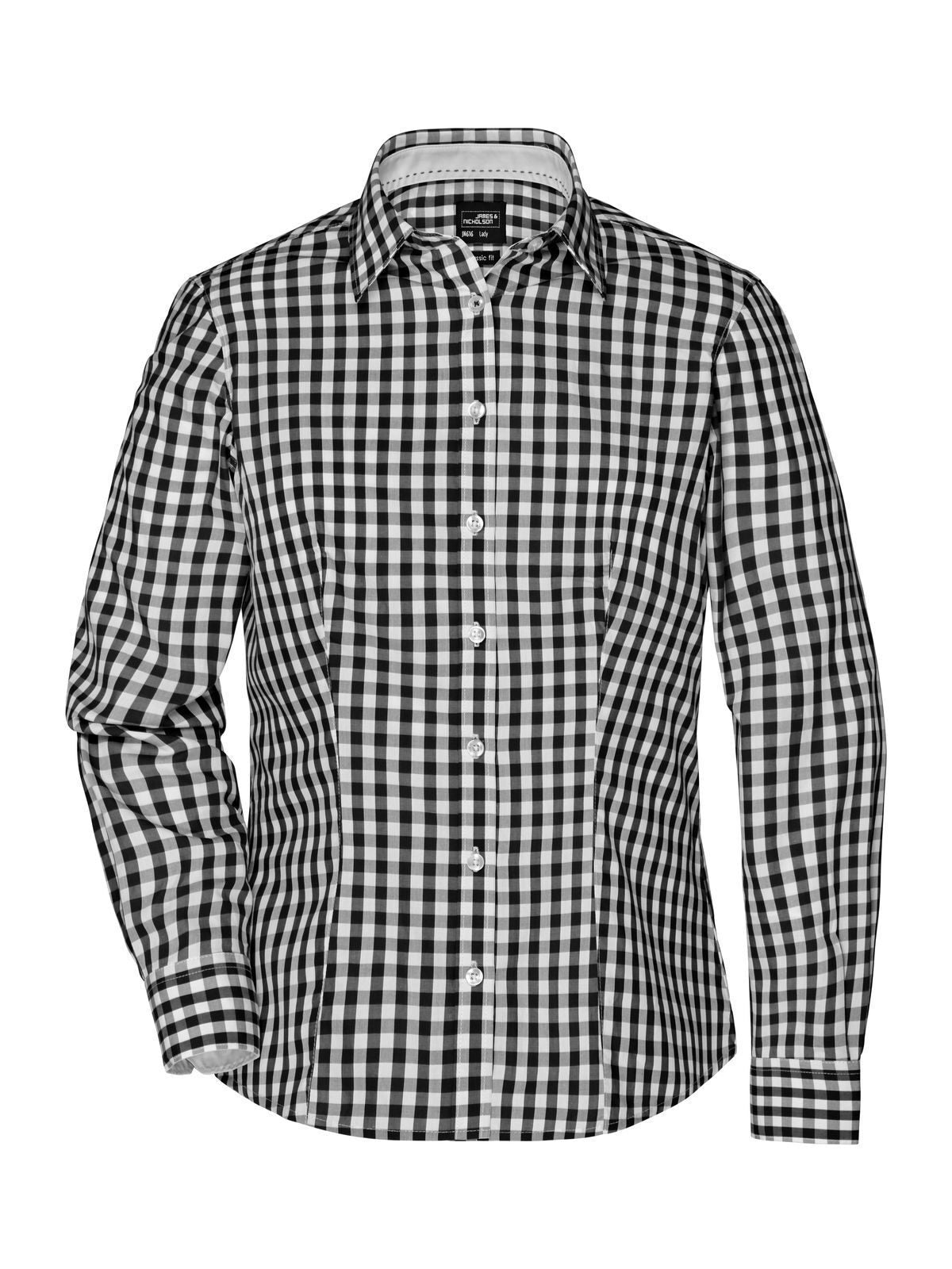 Ladies' Checked Blouse Damen Hemd / Bluse – Daiber – Farbe black/white – individuell veredelbar