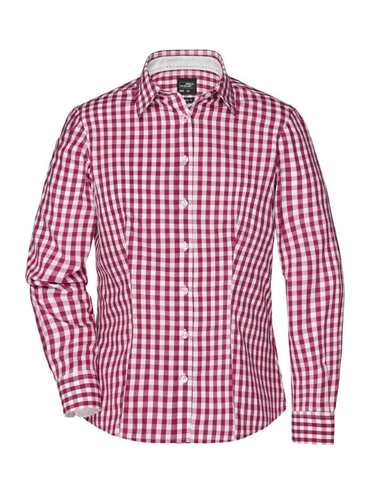 Ladies' Checked Blouse Damen Hemd / Bluse – Daiber – Farbe bordeaux/white – individuell veredelbar