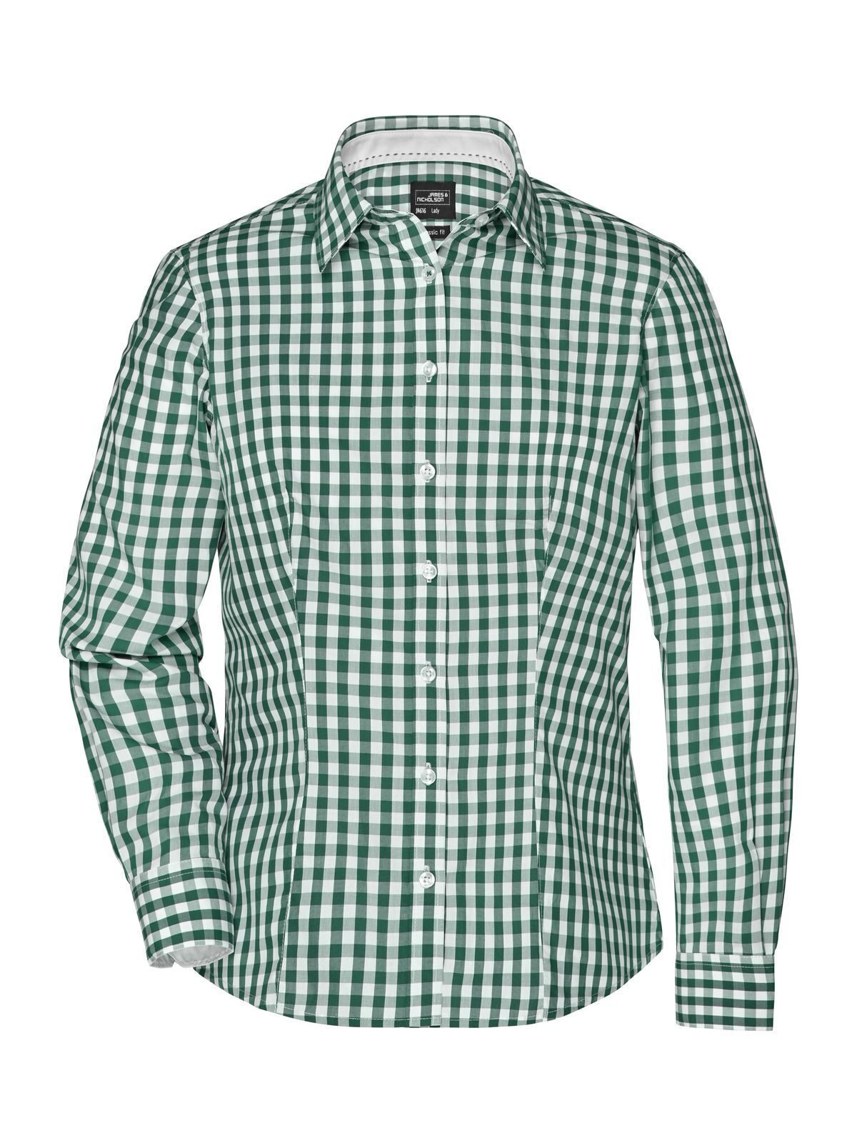 Ladies' Checked Blouse Damen Hemd / Bluse – Daiber – Farbe forest-green/white – individuell veredelbar