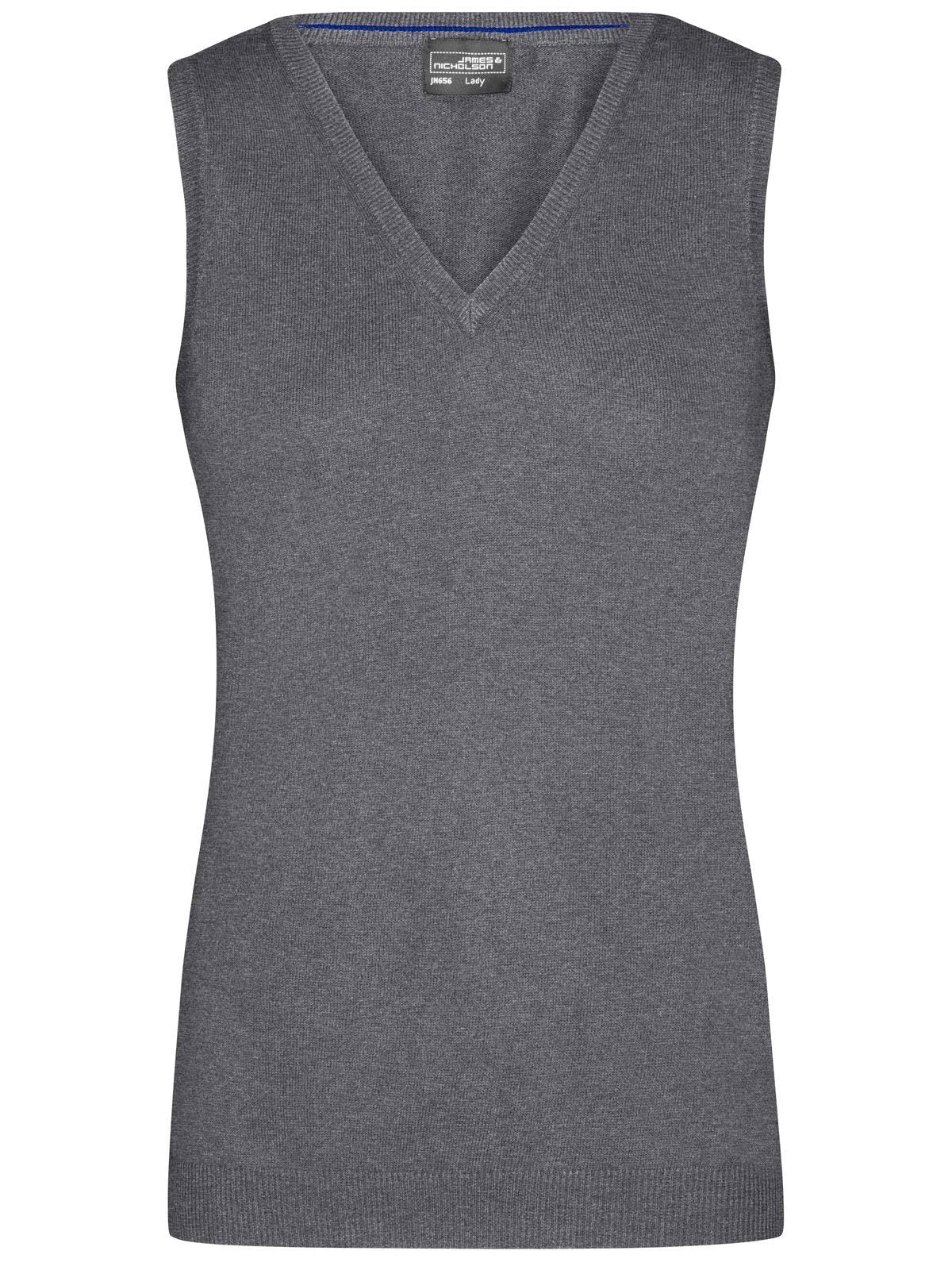 Ladies' V-Neck Pullover Damen Strick / Weste – Daiber – Farbe grey-heather – individuell veredelbar