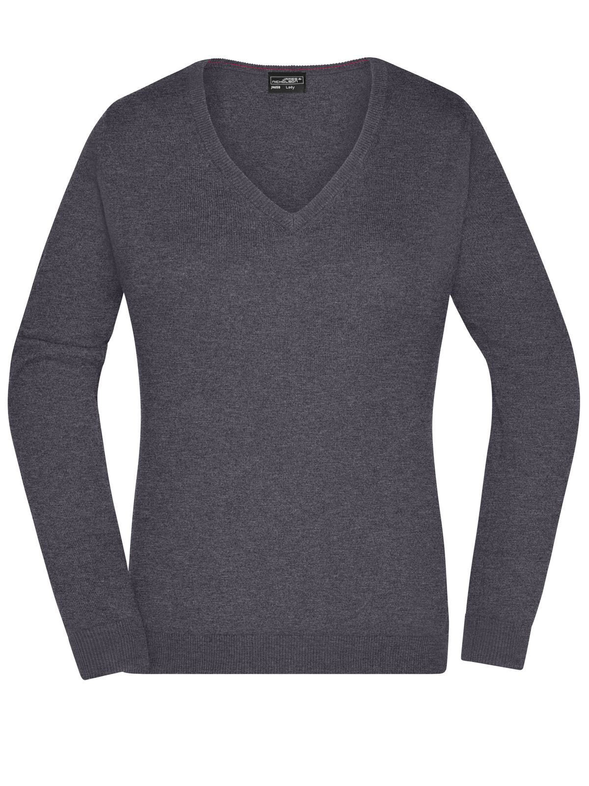 Ladies' V-Neck Pullover Damen Strick / Weste – Daiber – Farbe anthracite-melange – individuell veredelbar