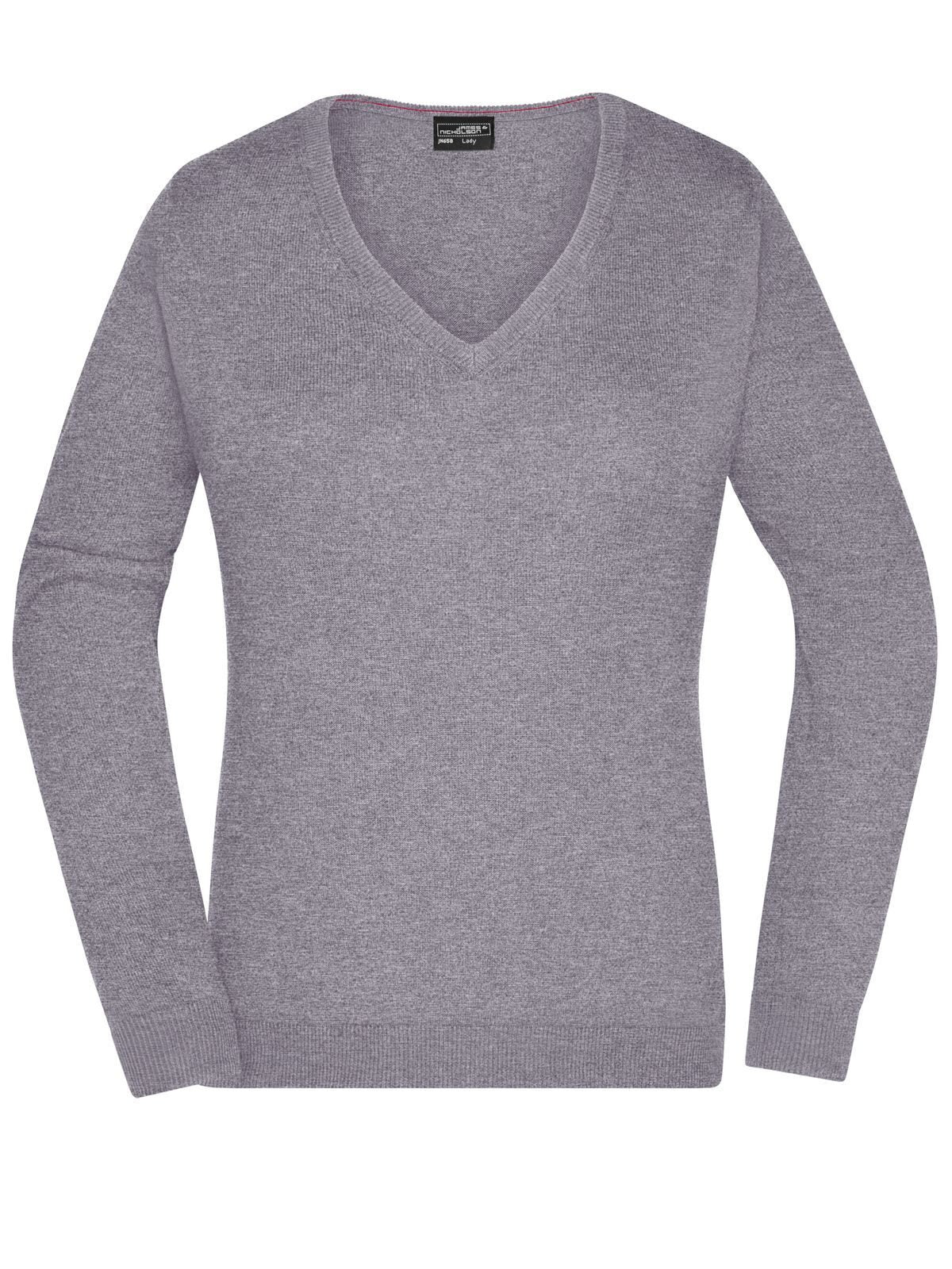 Ladies' V-Neck Pullover Damen Strick / Weste – Daiber – Farbe grey-heather – individuell veredelbar