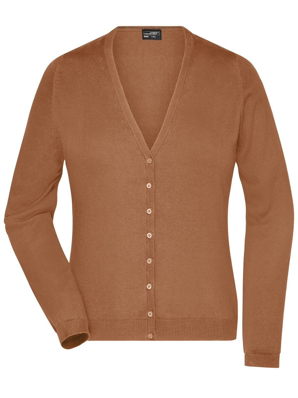 Ladies' V-Neck Cardigan Damen Strick / Weste – Daiber – Farbe camel – individuell veredelbar